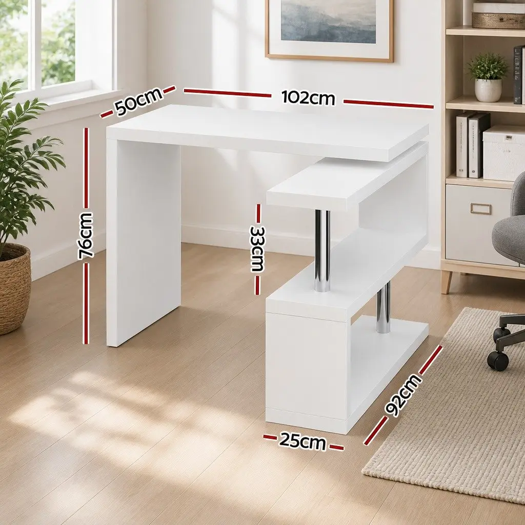 L-Shape Computer Desk with Rotatable Shelf