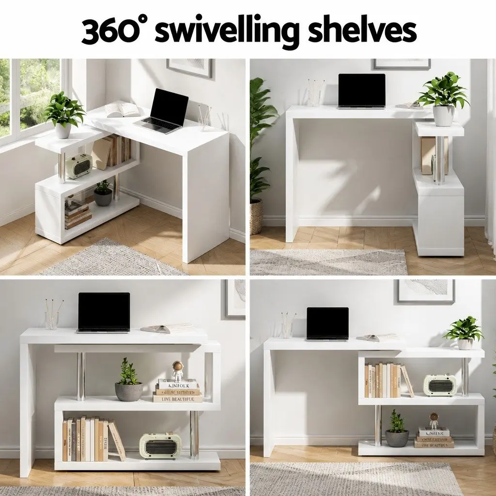 L-Shape Computer Desk with Rotatable Shelf