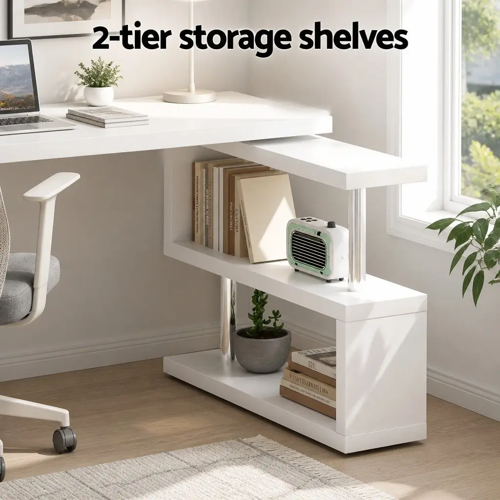 L-Shape Computer Desk with Rotatable Shelf