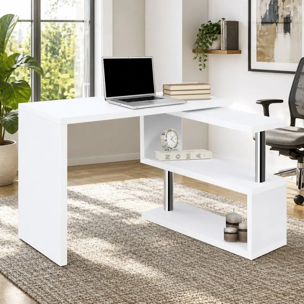 L-Shape Computer Desk with Rotatable Shelf