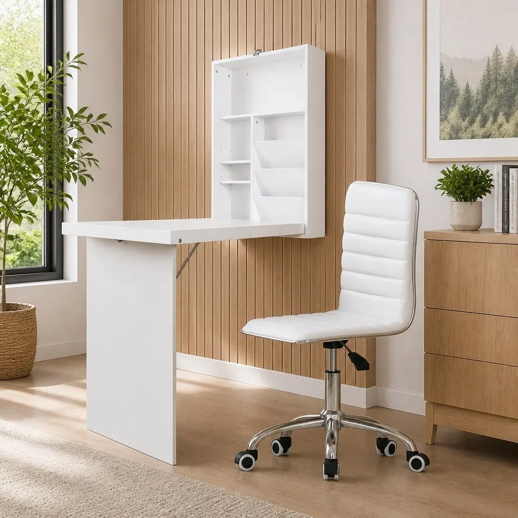 Computer Desk Office Chair Combo Foldable Particle Board White