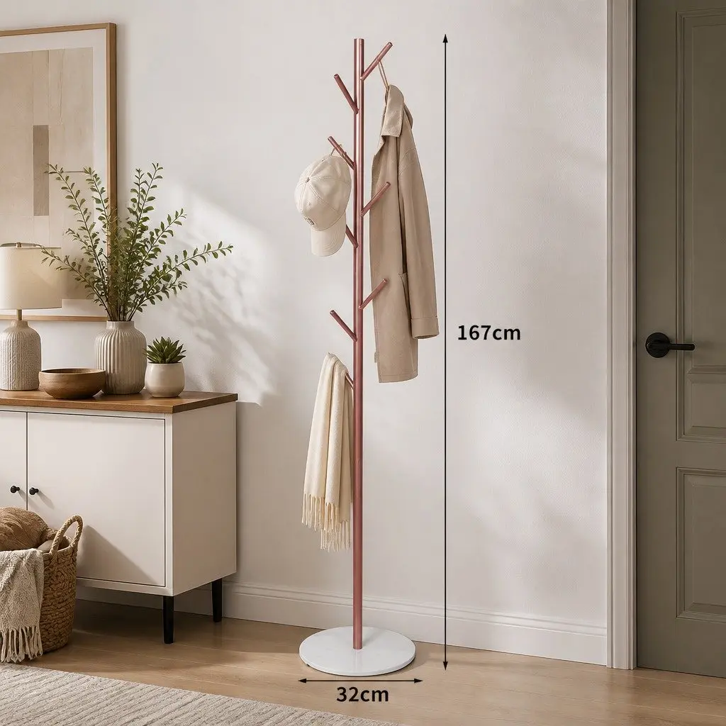 Coat Rack Stand Hat Clothes Hanger Tree Rose Gold 8 Branches Hallway Bedroom