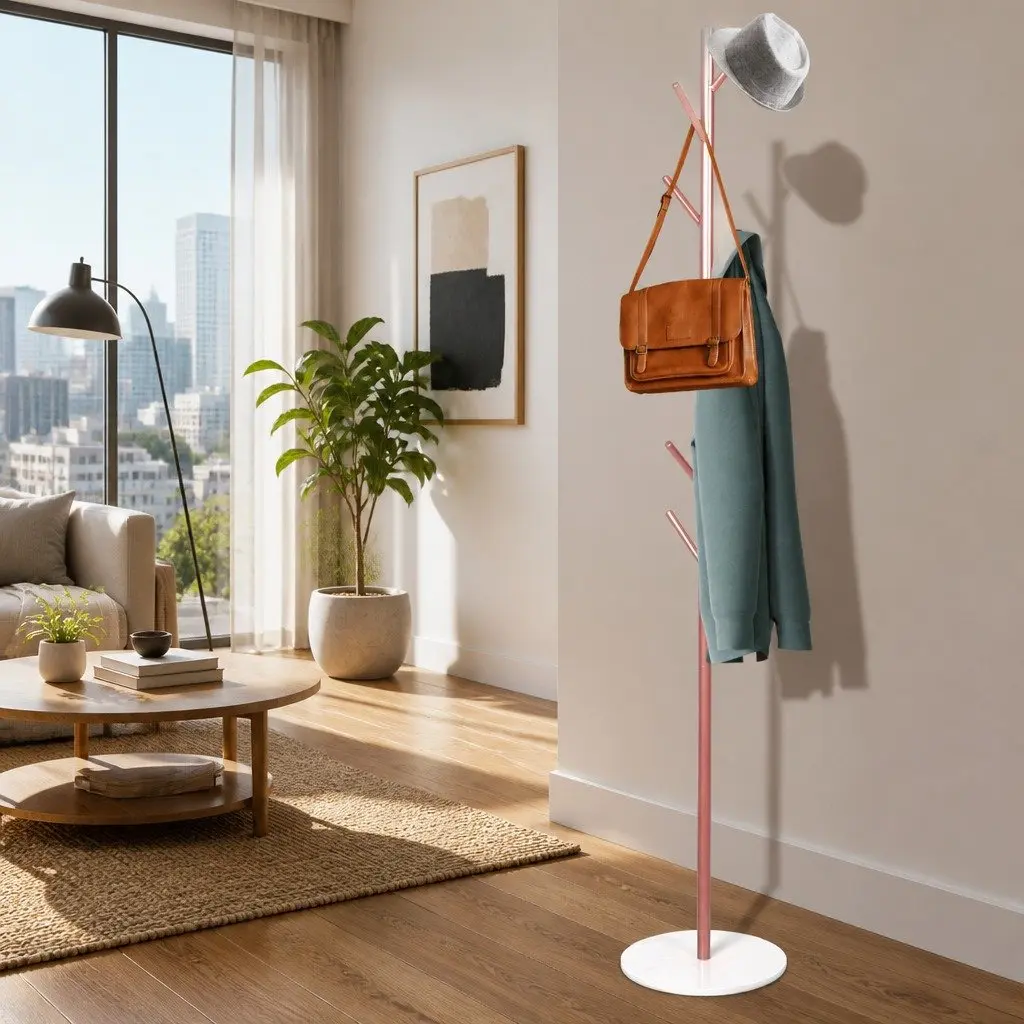 Coat Rack Stand Hat Clothes Hanger Tree Rose Gold 8 Branches Hallway Bedroom