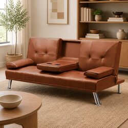 3-Seater Sofa Bed Adjustable Recliner Foldable Middle Panel Cup Holder Brown
