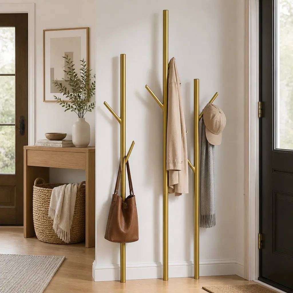 Coat Rack Steel 161cm Black Gold with Shelves