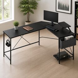 Corner Computer Desk L-Shaped Workstation with Monitor Stand CPU Stand Black