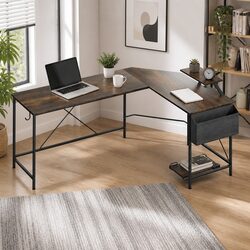 L-Shaped Corner Computer Desk with Monitor Stand CPU Storage Brown Workstation