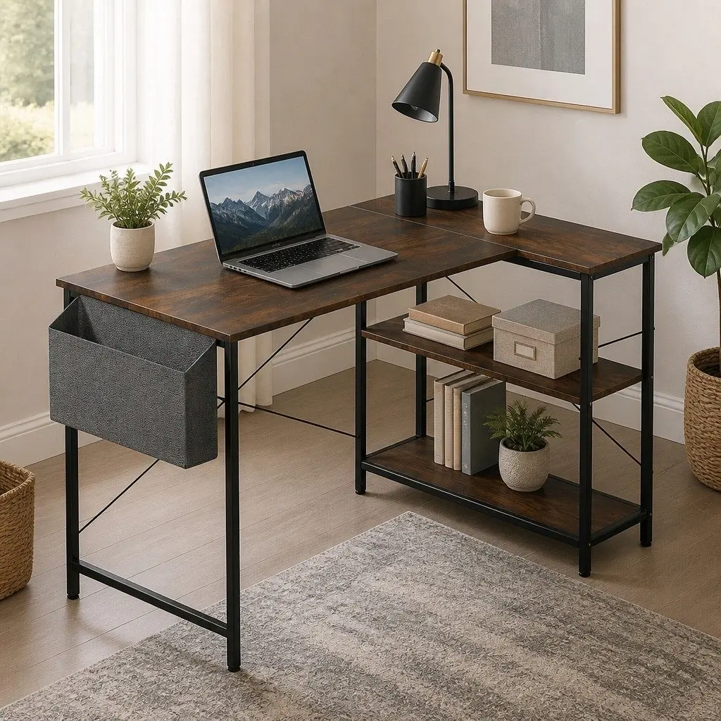 Reversible L Shaped Corner Desk with Industrial Style