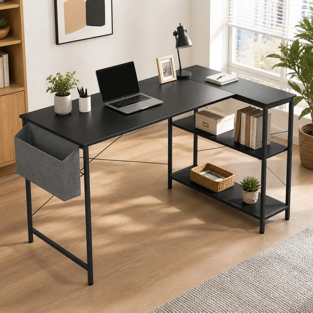 L Shaped Desk with Adjustable Height and Storage