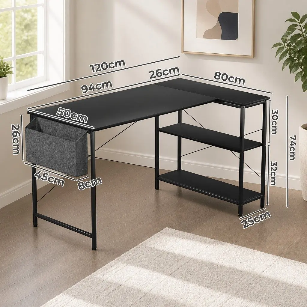 L Shaped Desk with Adjustable Height and Storage