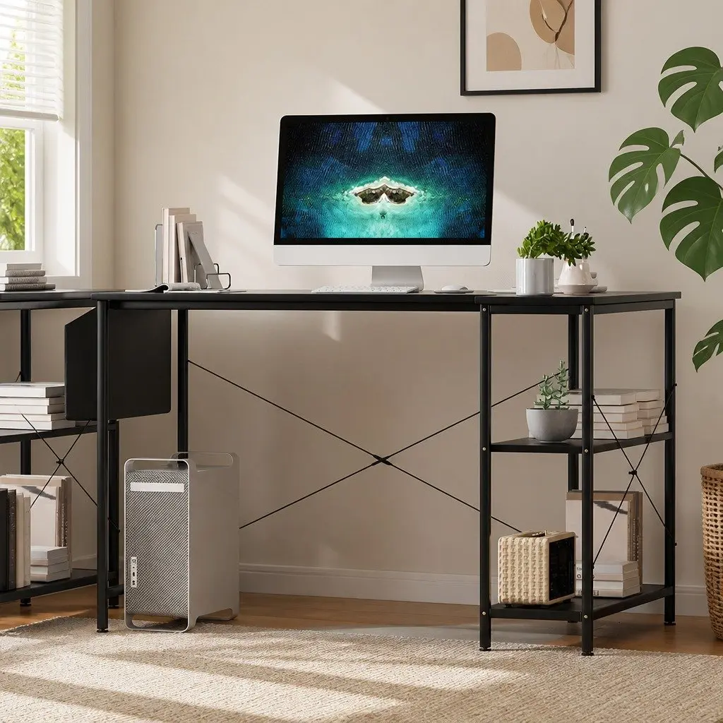 L Shaped Desk with Adjustable Height and Storage