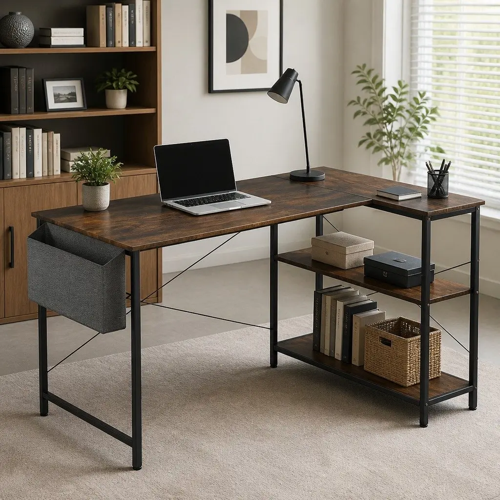 L Shaped Corner Desk with Reversible Storage