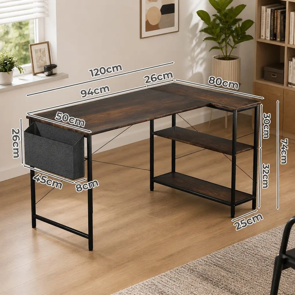 L Shaped Corner Desk with Reversible Storage