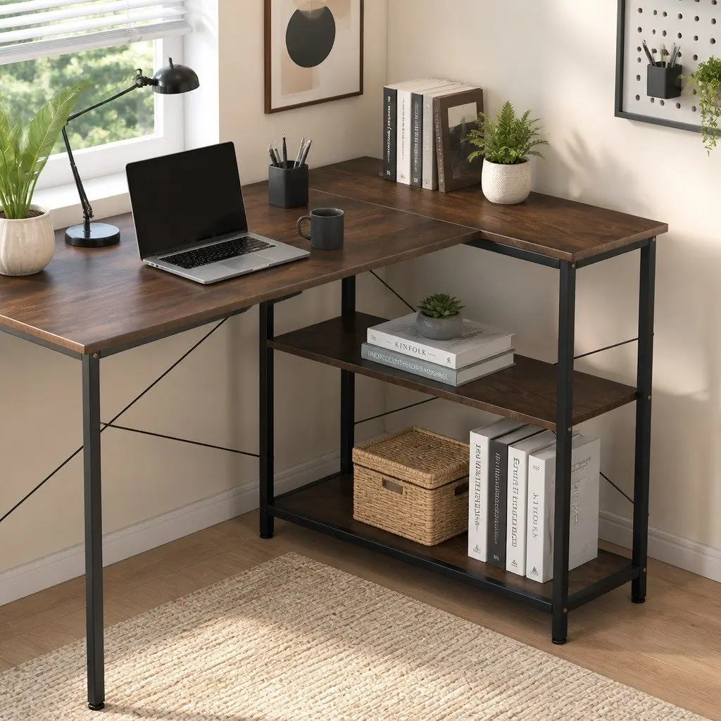 L Shaped Corner Desk with Reversible Storage