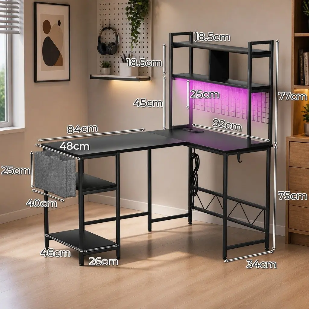 L Shaped Gaming Desk with RGB LED Lighting