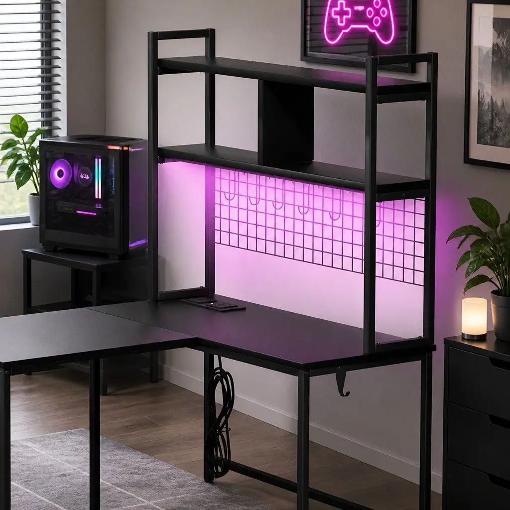 L Shaped Gaming Desk with RGB LED Lighting