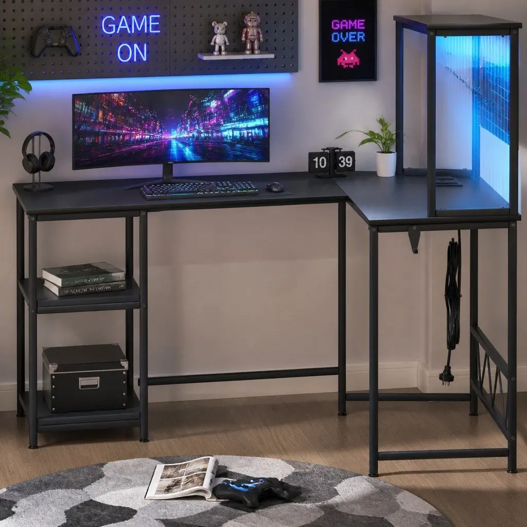 L Shaped Gaming Desk with RGB LED Lighting