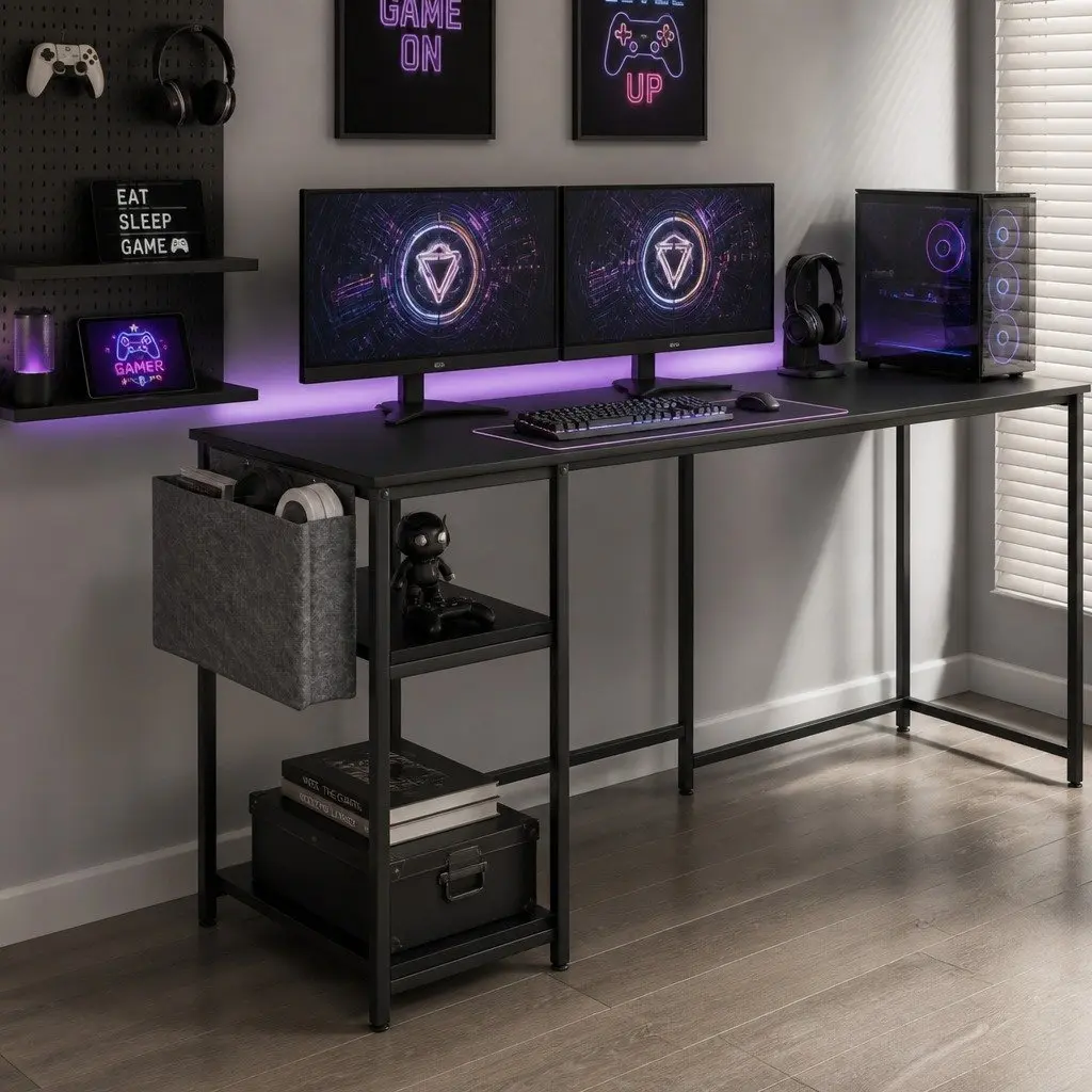 L Shaped Gaming Desk with RGB LED Lighting