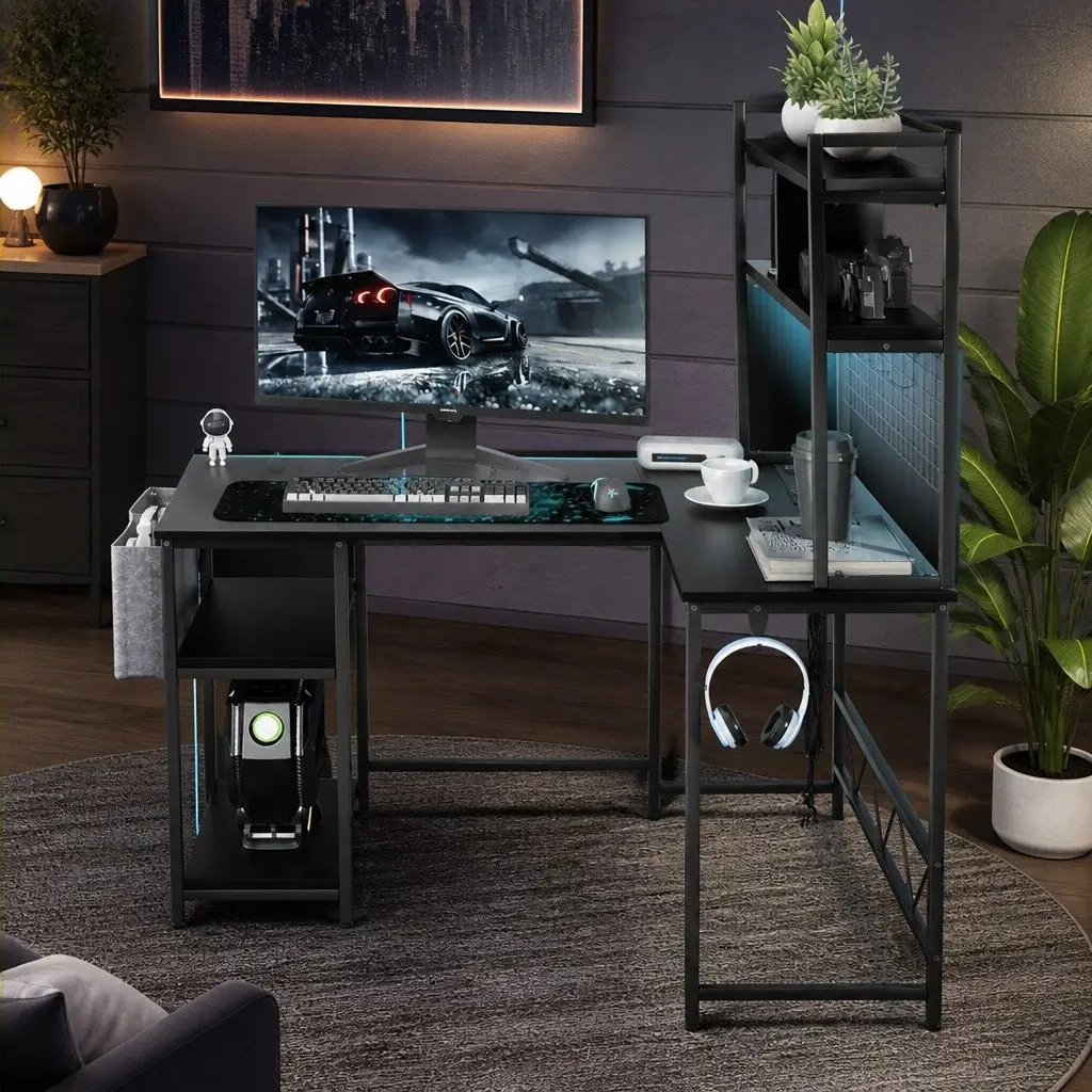 L Shaped Gaming Desk with RGB LED Lighting