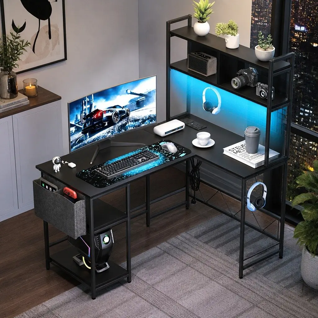 L Shaped Gaming Desk with RGB LED Lighting