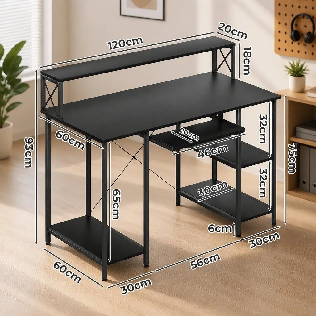 Industrial Style Black Office Gaming Desk with Monitor Stand