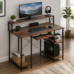 Computer Desk Gaming Office Workstation Industrial Height Adjustable Brown
