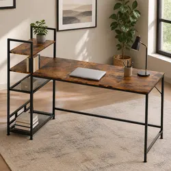 Durable Computer Desk with 4-Tier Shelving 160cm