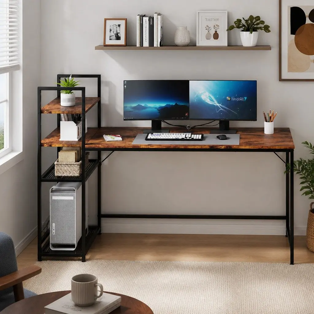 Computer Desk E1-grade Particleboard Steel Frame 160cm Dark Brown