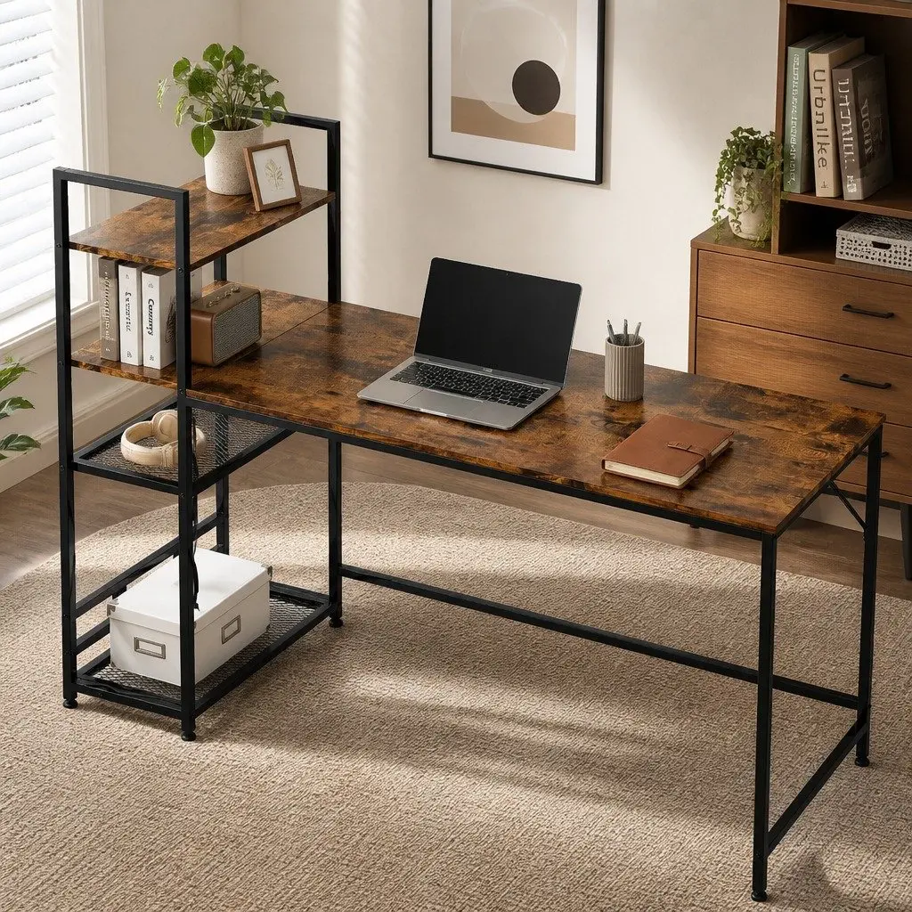 Computer Desk E1-grade Particleboard Steel Frame 160cm Dark Brown