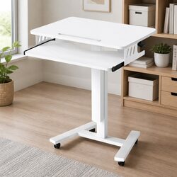 Adjustable Height Mobile Standing Desk Sit Stand Workstation Keyboard Tray