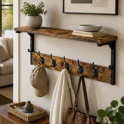 Durable Wall-Mounted Coat Rack with Shelf and 7 Hooks