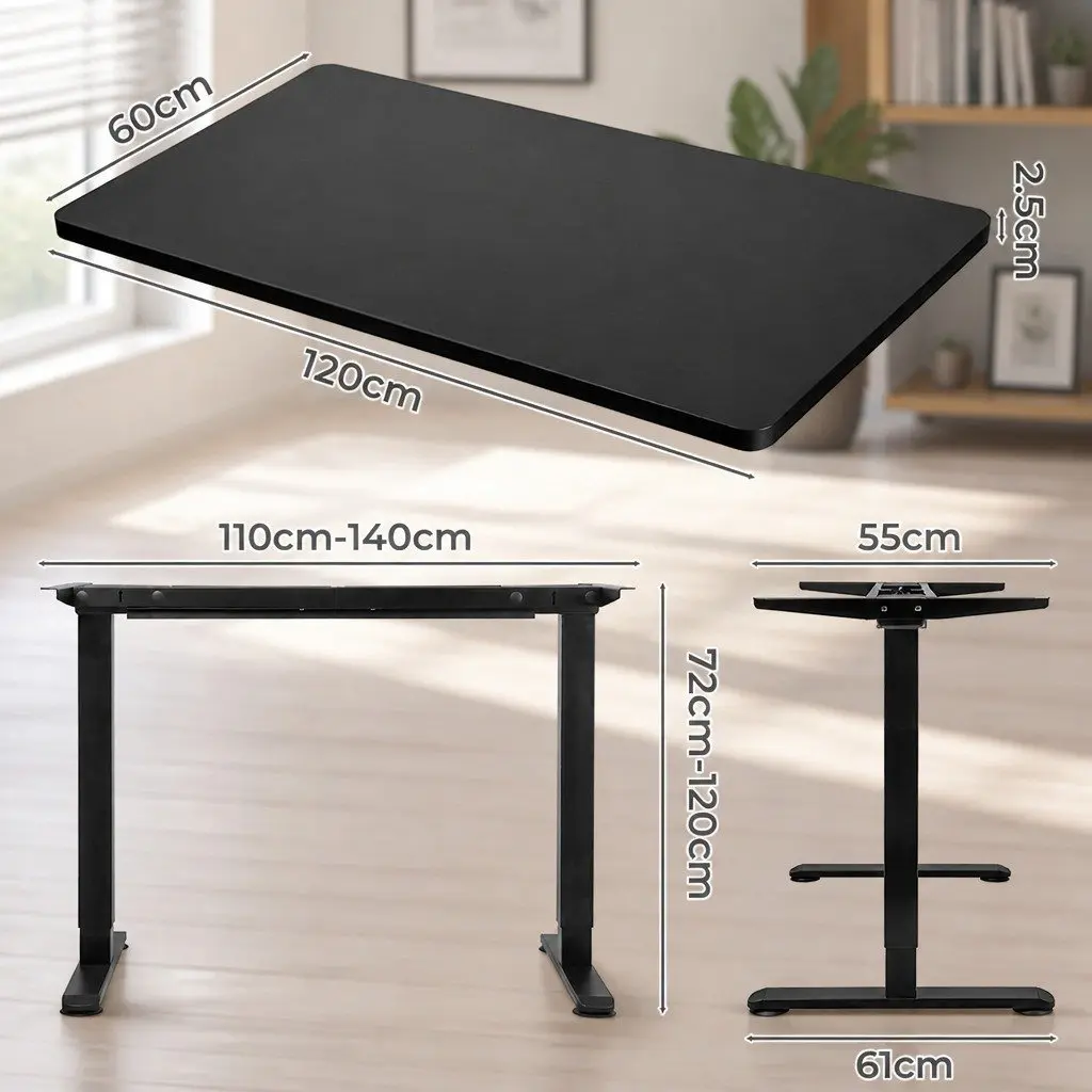 Black Electric Height Adjustable Standing Desk 120cm x 60cm