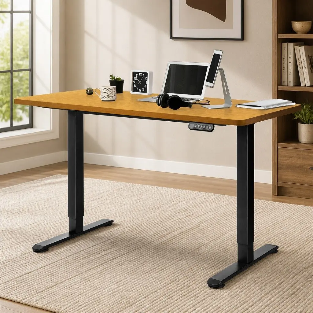 Motorised Standing Desk with Natural Finish