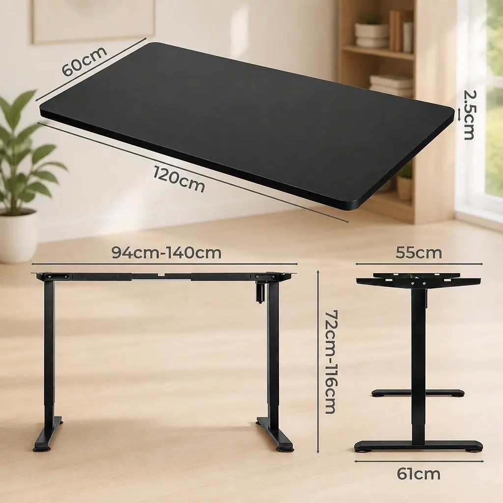 Motorised Standing Desk Black Electric Frame 120cm