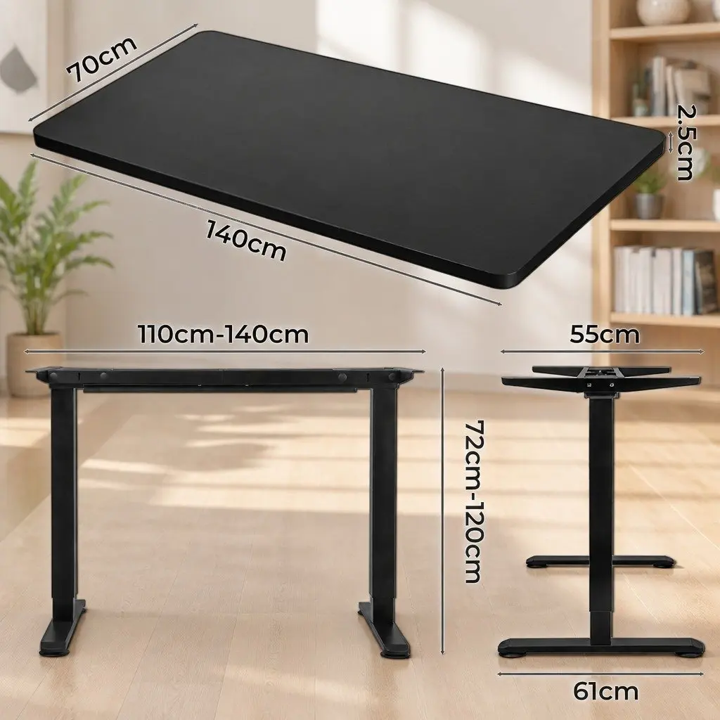 Motorised Adjustable Height Desk 140cm Black