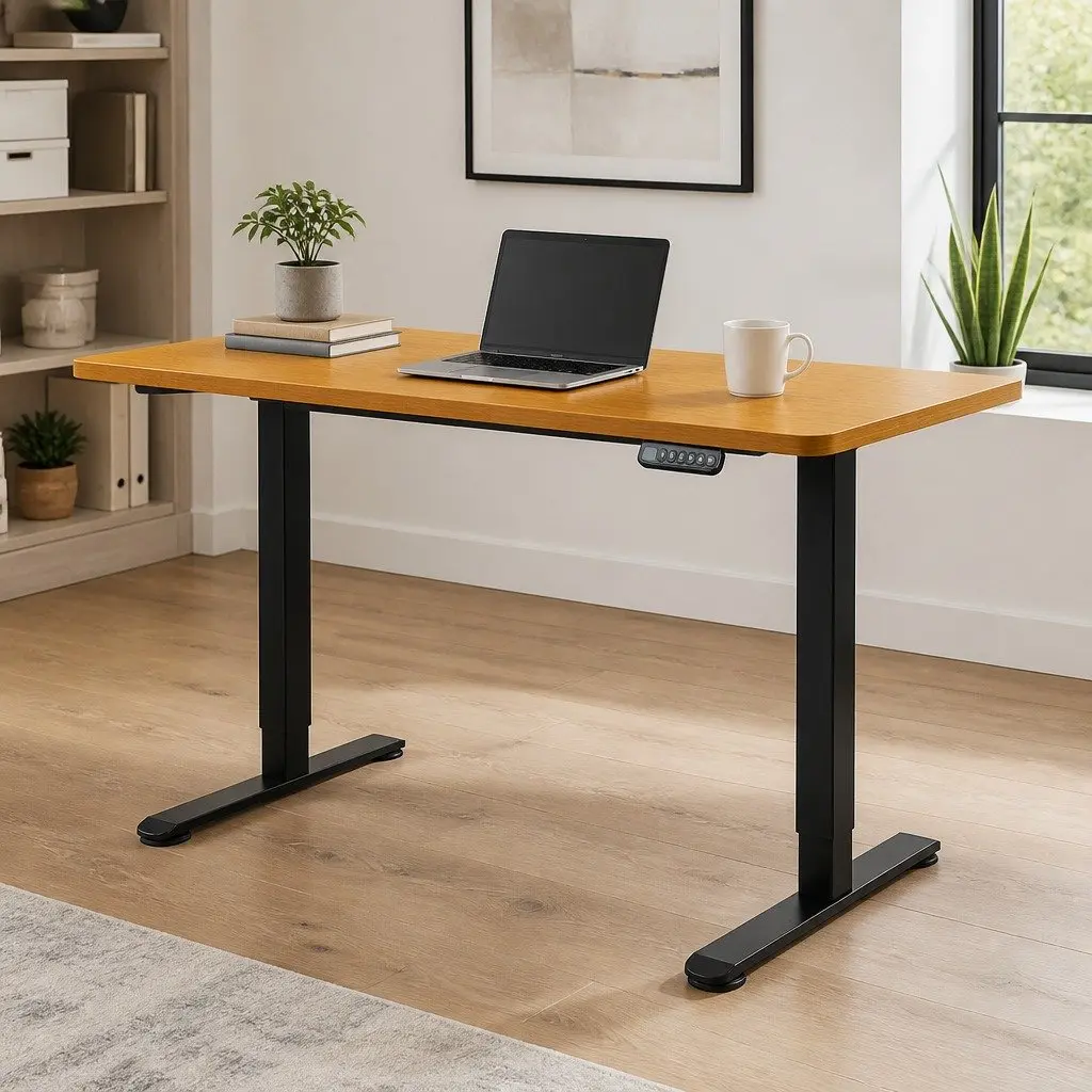 Electric Adjustable Standing Desk with Natural Desktop 140cm