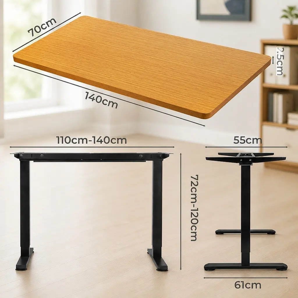 Electric Adjustable Standing Desk with Natural Desktop 140cm