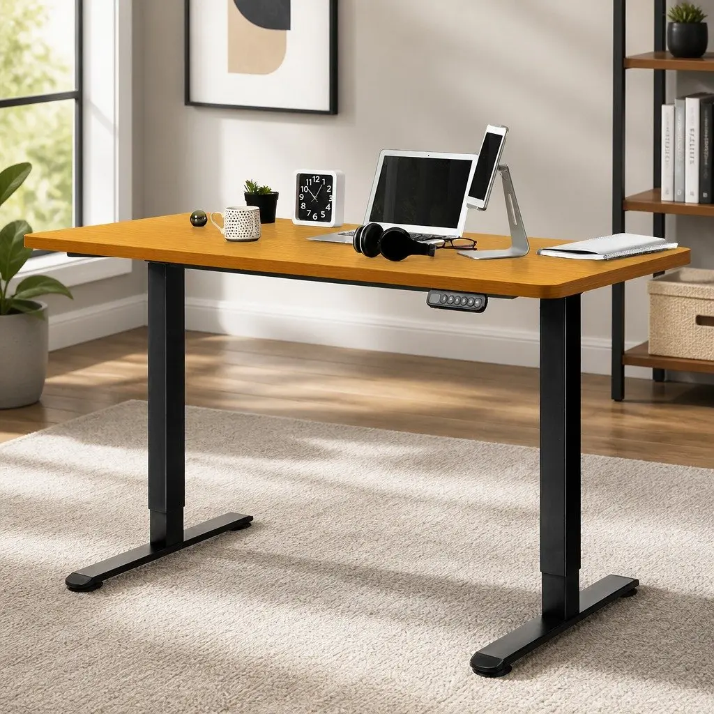 Electric Adjustable Standing Desk with Natural Desktop 140cm