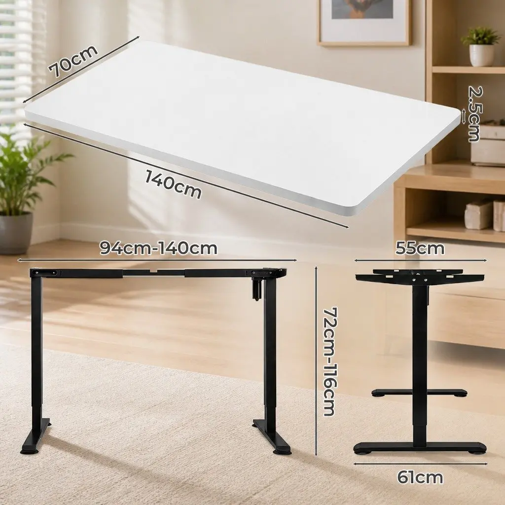 Adjustable Motorised Standing Desk 140cm White Electric