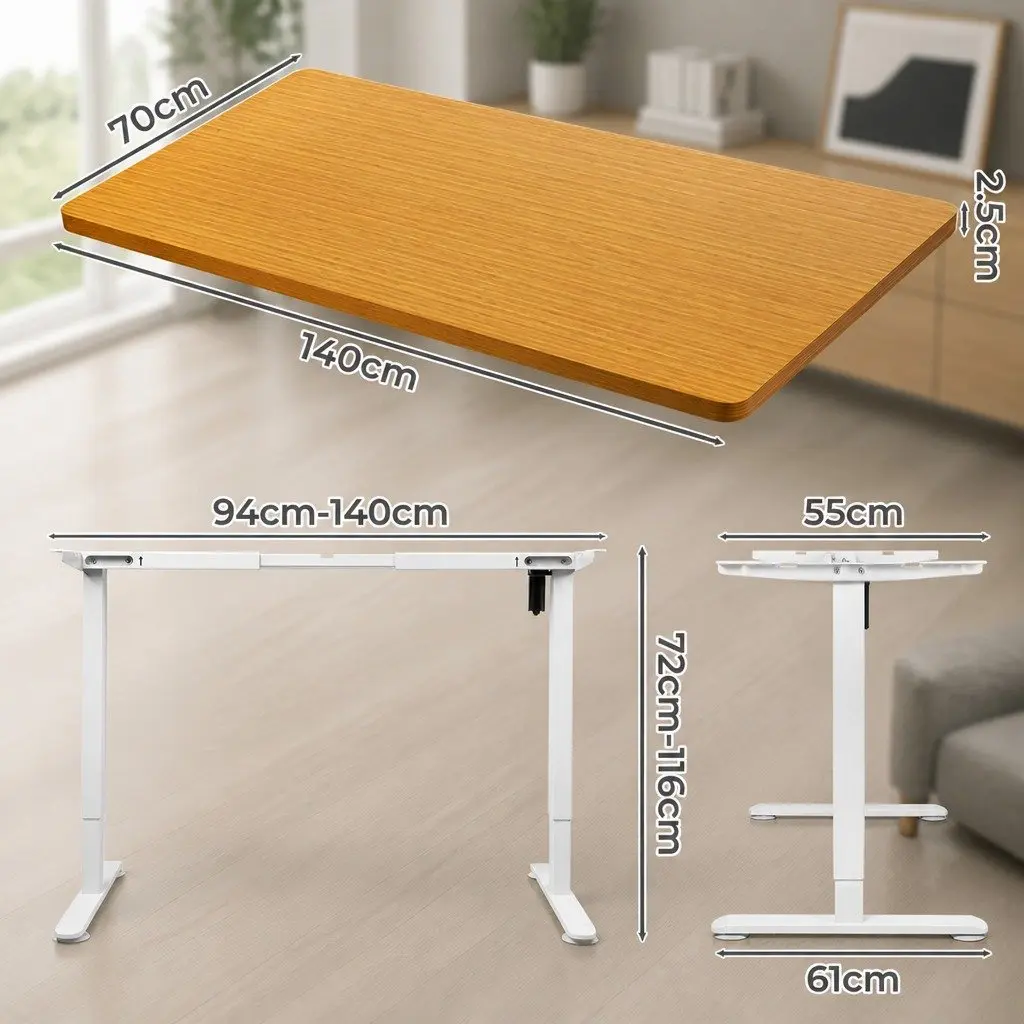 Height Adjustable Motorised Standing Desk 140cm Natural