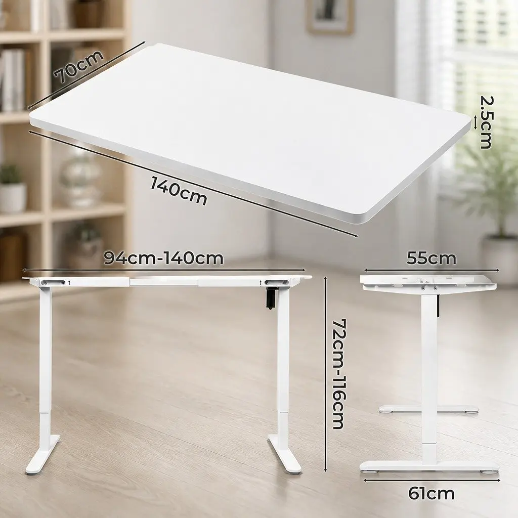 Adjustable Motorised Standing Desk with White Frame