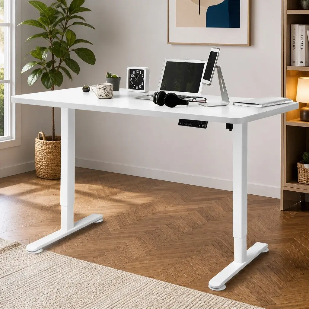 Adjustable Motorised Standing Desk with White Frame