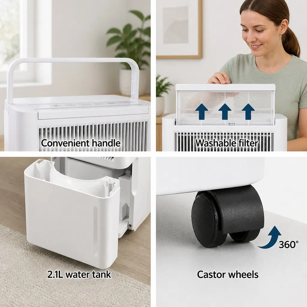 Dehumidifier Plastic 12L White 2-in-1 Portable Quiet Air Purifier