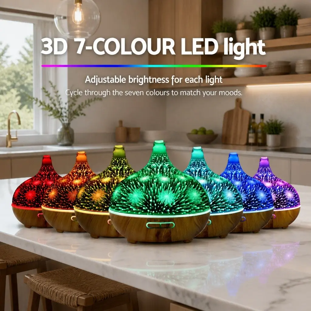 Aroma Diffuser ABS 400ml Silver with Light Wood Base