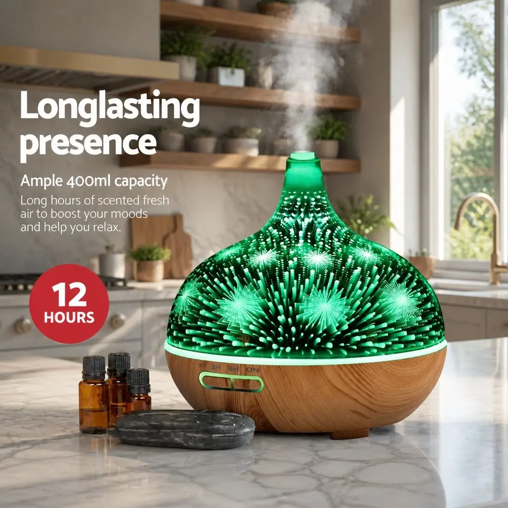 Aroma Diffuser ABS 400ml Silver with Light Wood Base