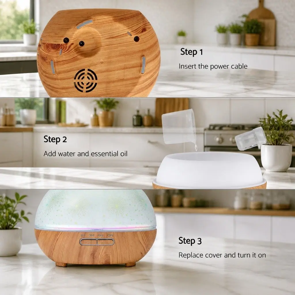 Aroma Diffuser ABS 400ml Silver with Light Wood Base