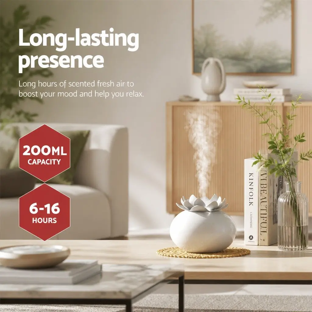 Aroma Diffuser Ceramic 200ml White Lotus Ultrasonic Humidifier
