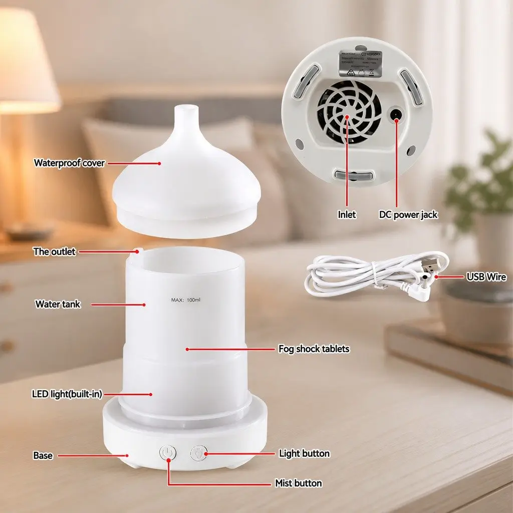 Aroma Diffuser Humidifier ABS 100ml White