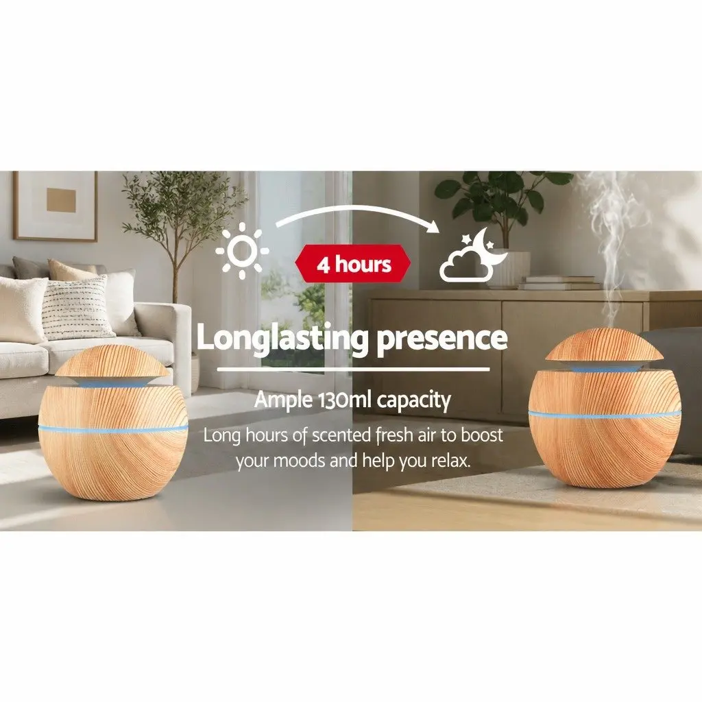 Aroma Diffuser ABS 130ml Light Wood 4 in 1 Humidifier Night Light