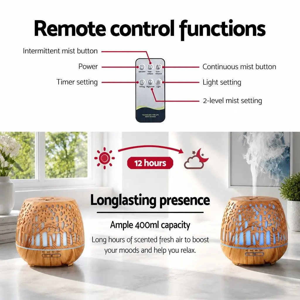 Aroma Diffuser Ultrasonic 400ml Wood Grain Light